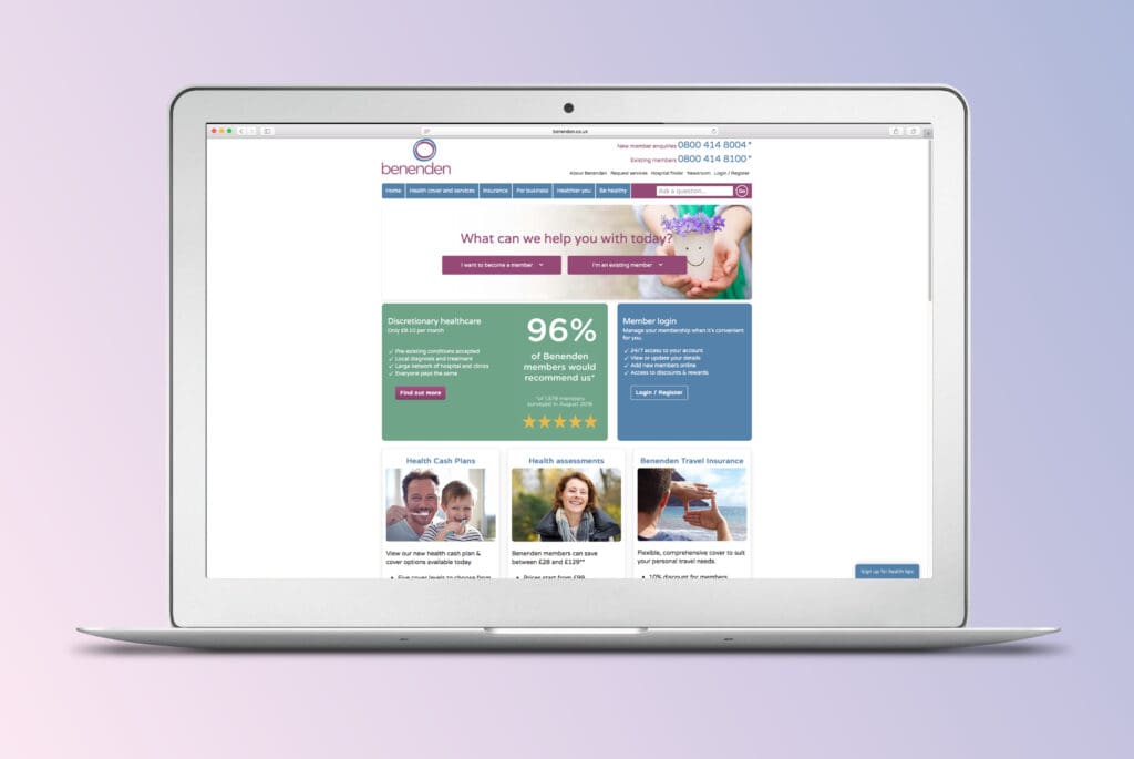 Benenden Health website on a laptop