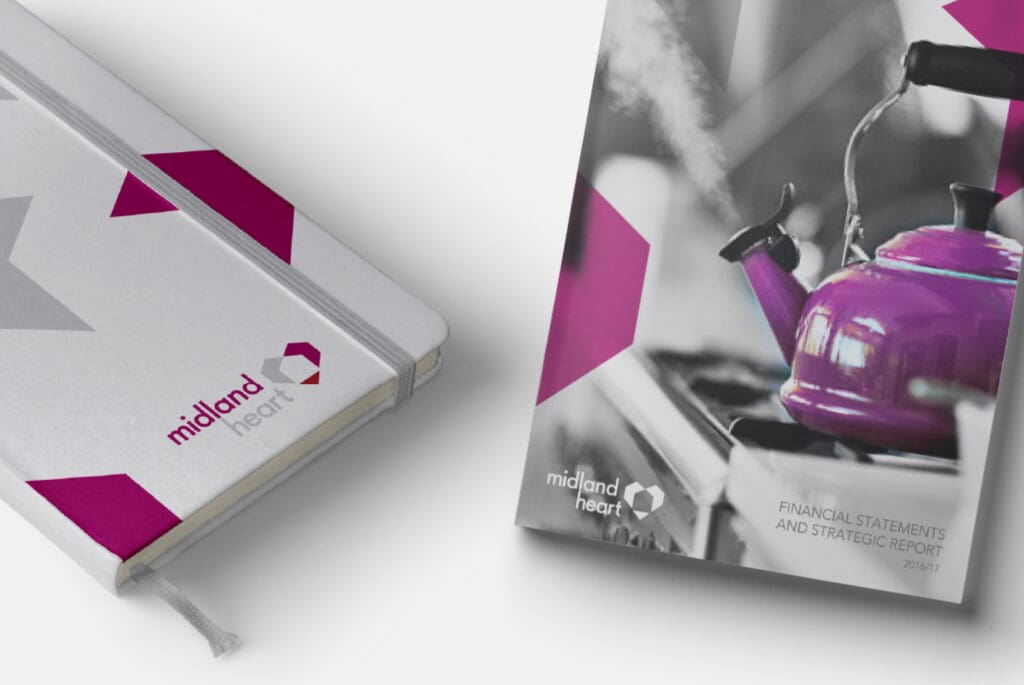 branded Midland Heart report and note book