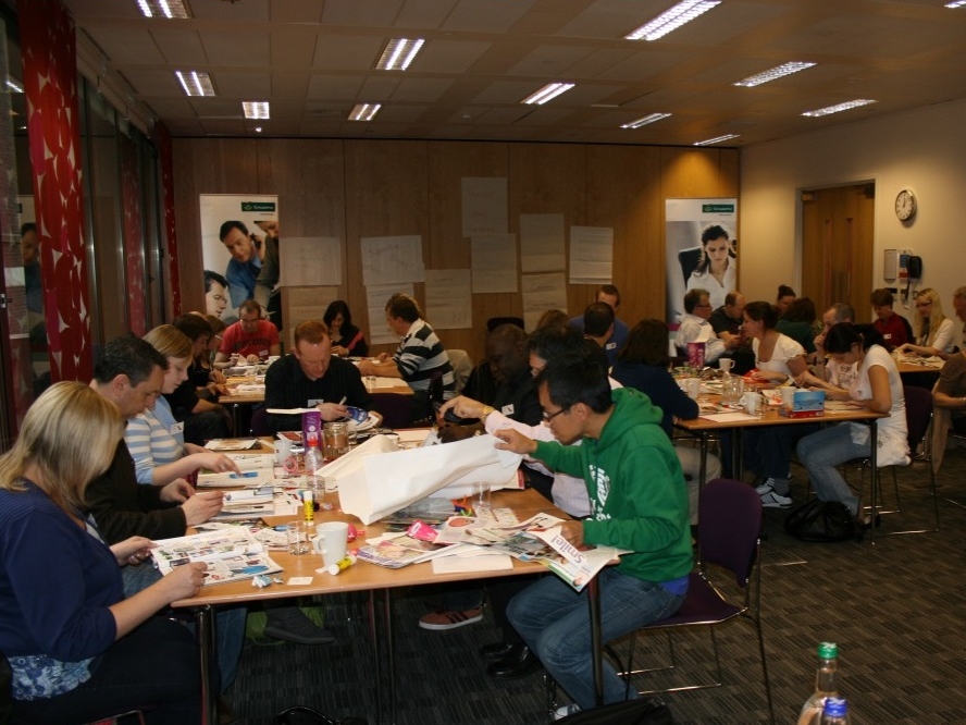 group of professionals in an innovation workshop